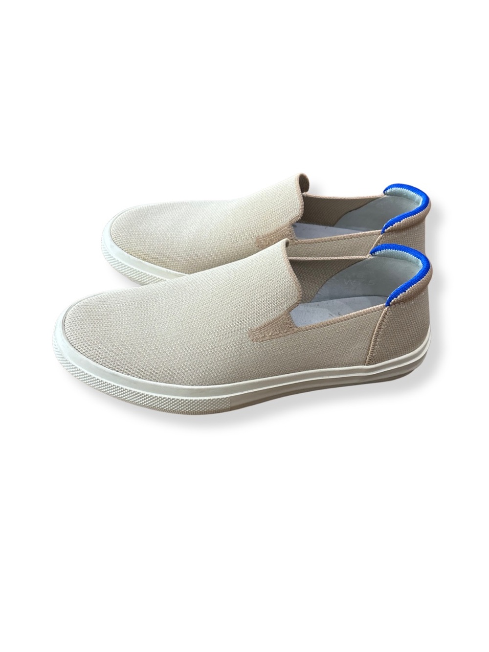Rothy’s Slip On Knit Sneakers Women 7.5 Beige Blue Casual Comfort Shoes - Picture 5 of 9